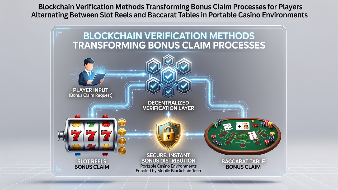 Mobile casino interface showing blockchain-verified bonus claims during slot and baccarat play