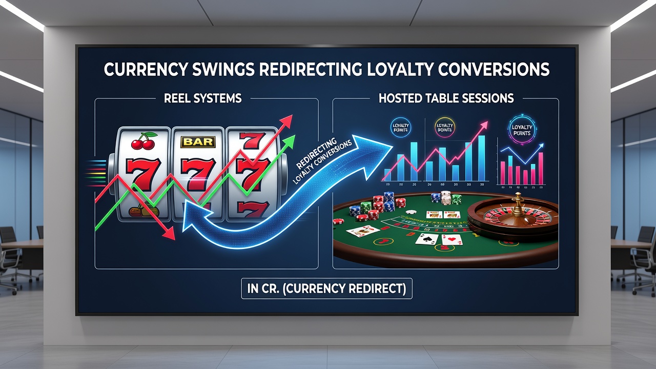 Mobile app screen displaying loyalty point transfers between slots and live dealer tables amid currency rate changes