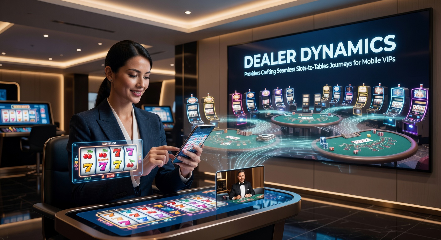 Mobile screen showing a seamless transition from vibrant slot reels to a live blackjack table with a professional dealer, highlighting VIP interface elements like personalized bonuses and high-stakes limits