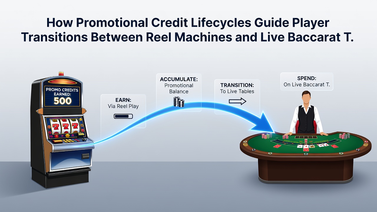 Flow diagram illustrating credit movement via mobile payments from reels to baccarat