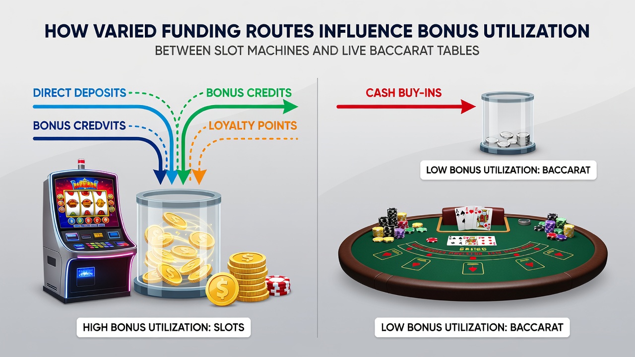 VIP player dashboard displaying bonus balances across slots and live baccarat on a smartphone screen