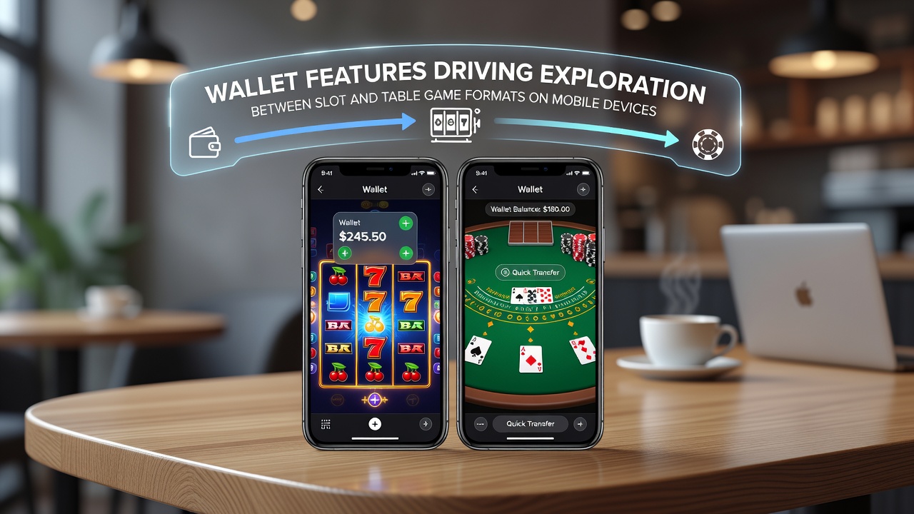 Smartphone screen showing seamless wallet transfer from slot game winnings to a live table game lobby